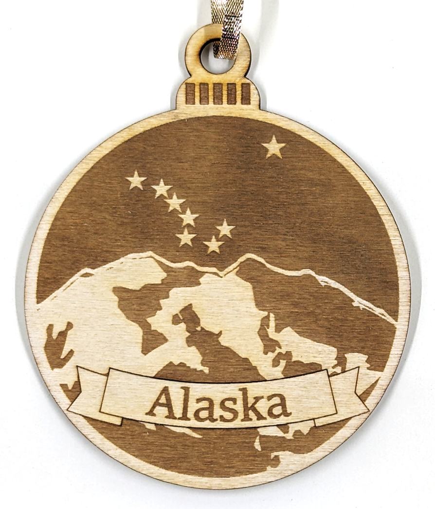 Alaska Christmas ornament, Denali with Big Dipper and Alaska banner